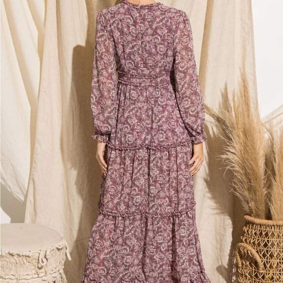 Ladies Purple Pink Mauve Floral Embroidered Tiered Maxi Dress - FINAL CLEARANCE - Picture 3 of 11